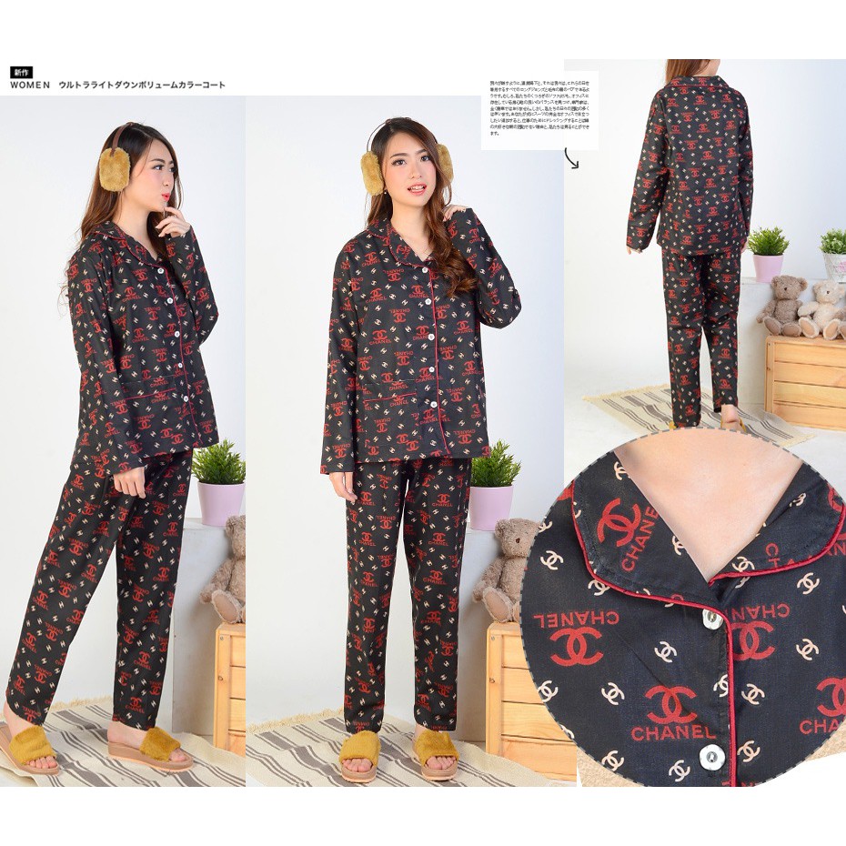 [Pajamas Set CNL SW] piyama wanita katun jepang hitam dan navy