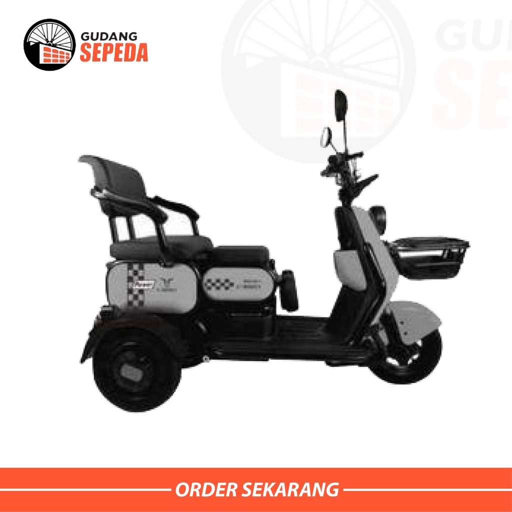 Sepeda Motor Listrik Tipe Uwinfly Maleo Roda Tiga Disc Brake By UWINFLY Garansi SNI untuk orang tua 4 ban 3 baris kursi anti jatuh kuat 250 kg keranjang dan bisa lipat kursi-Grey