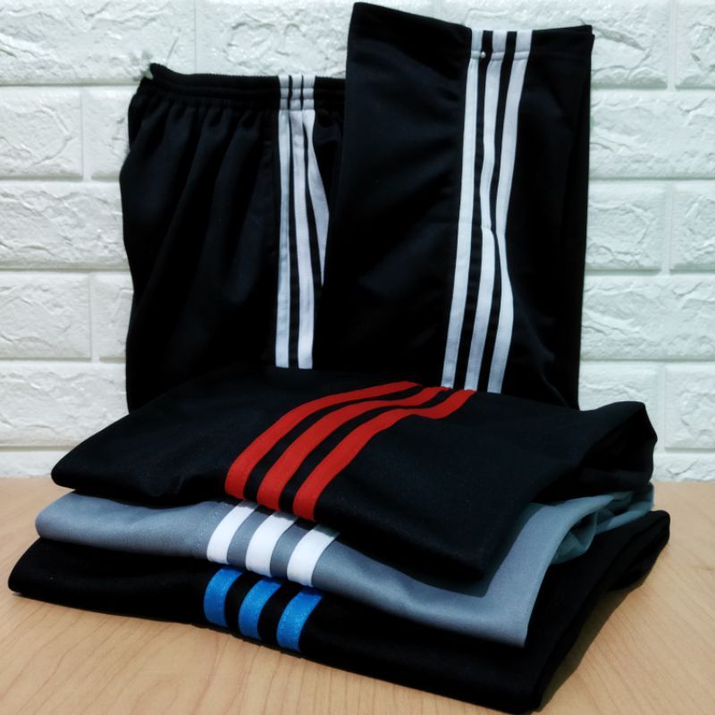 Promo!!!Trening olahraga strif tiga tebal/celana panjang santai/lari track pants resleting kiri kanan