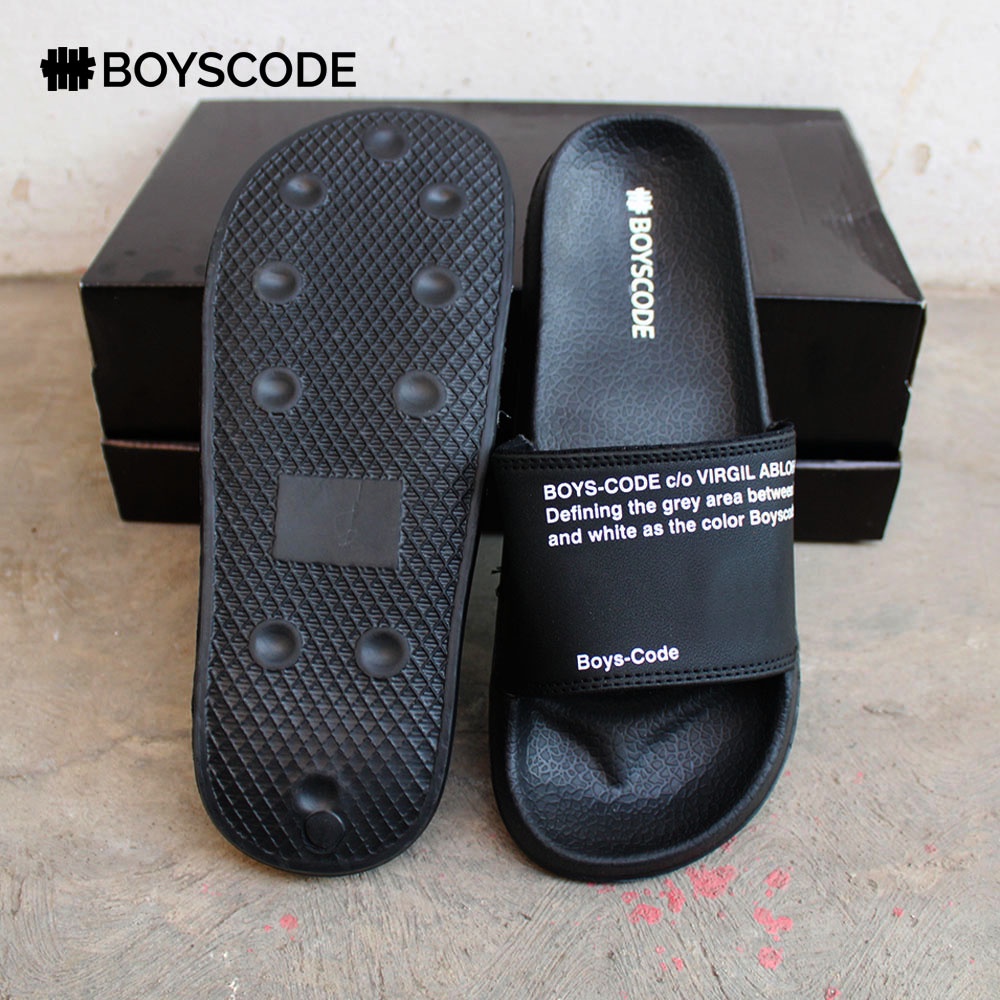 Sendal Slide Pria Distro Boyscode Small Word Original Fullblack / Sendal Selop Pria / Slip On Pria
