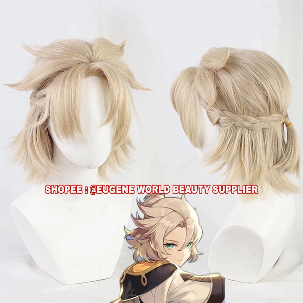 READY STOCK - WIG ALBEDO WIG COSPLAY GAME GENSHIN IMPACT WIG COWO COWOK PRIA PENDEK BLONDE PONI BELA