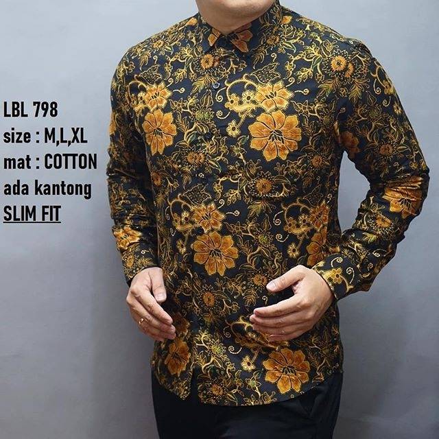 LBL 798 HEM KEMEJA BATIK PRIA SLIM FIT LENGAN PANJANG LUIGI BATANI