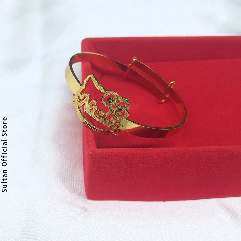 Gelang Nama Motif Hello Kitty Lapis Emas 14k