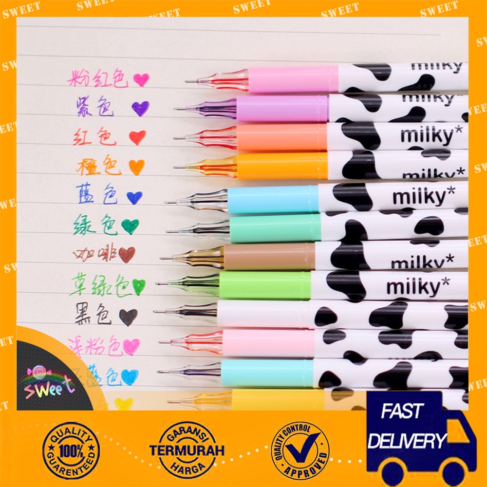 Warna Sapi Pena Tanda Tangan Hewan Kartun 12 Warna Pena Gel