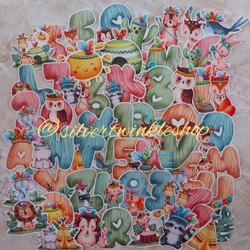 

Mainan edukasi stiker sticker anak motif lucu karakter anak boho bohemian angka huruf alfabet alphabet number / sticker tahan air waterproof graffiti scrapbook motif kawaii bahan vinyl / stiker estetik