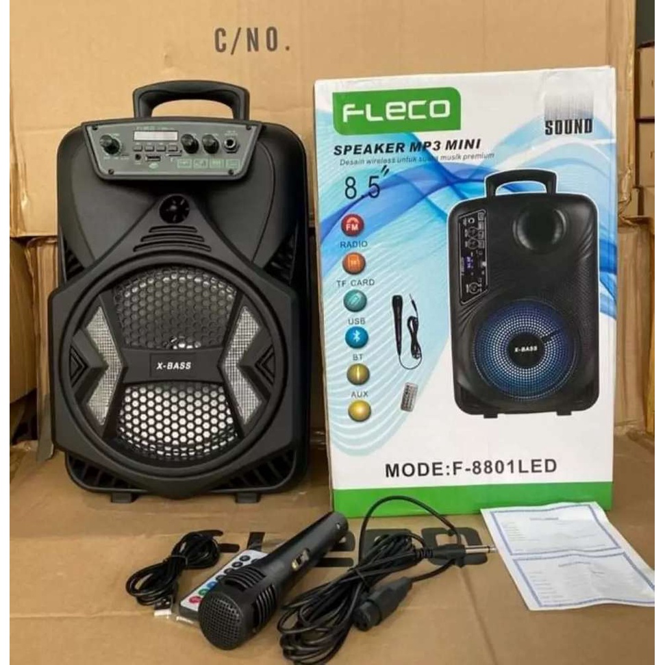 Speaker Karaoke Fleco F-8802LED 8,5 Inch Bonus Mic Super Bass Speaker Bluetooth Fleco 8.5 inch BISA BAYAR DITEMPAT