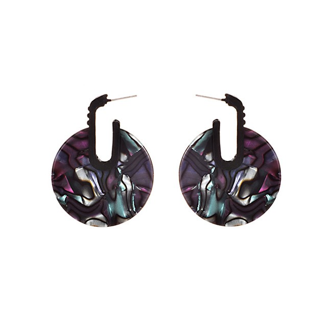 LRC Anting Tusuk Fashion Color Alloy Resin Round Earrings F44428