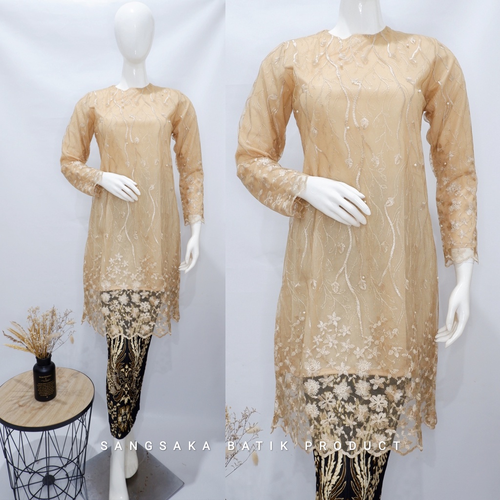 Kebaya Tunik / Tunik Brokat / Kebaya Modern / Kebaya tile / Kebaya Favorite / Batik Couple-GOLD