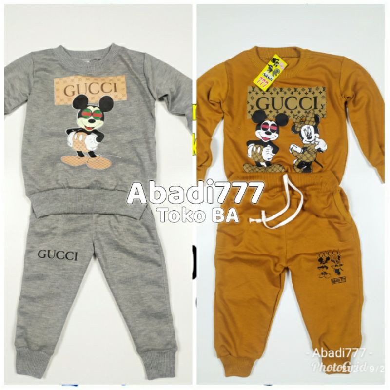 Setelan sweater joger motif micky gucci pakaian anak wanita babyterry 1-6 Thn