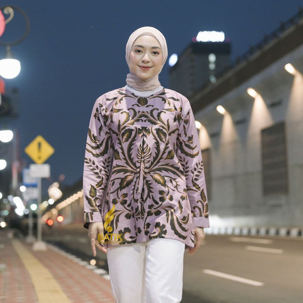 BLOUSE KHANSA ATASAN BAJU BATIK WANITA LENGAN PANJANG  PRABUSENO MODERN PREMIUM JUMBO BIG SIZE LAPIS
