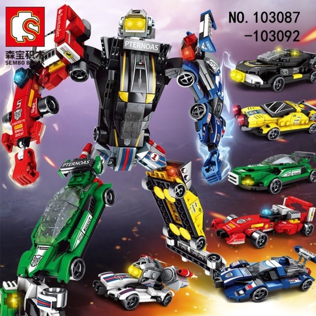 Sembo Block 103087 - 103092 Mecha of Steel Sport Cars 6 in 1 Transformer
