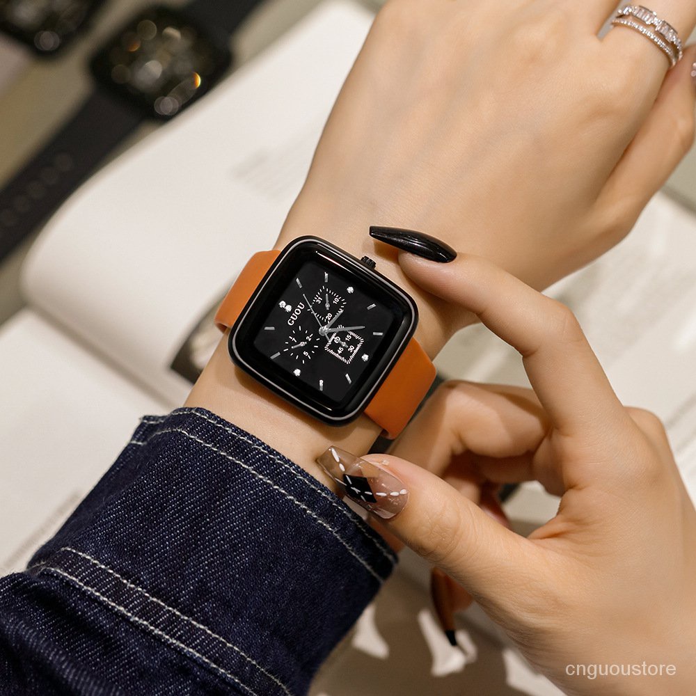 Guou three eyes neutral women's watch square waterproof watch silicone watch temperament trend quart