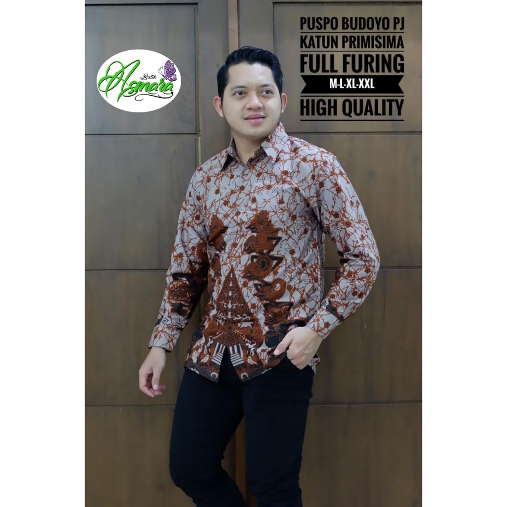 PUSPO BUDOYO Kemeja Batik Pria Full Furing Bahan Katun Sragenan