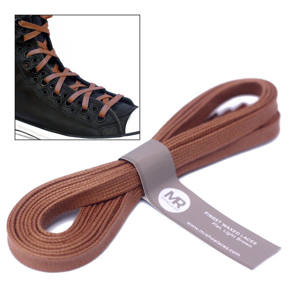 MR Shoelaces FT31 Light Brown - Tali Sepatu Lilin 6-7mm Gepeng Flat Pipih (Waxed Laces) 140cm 180cm 200cm - Premium Shoelace