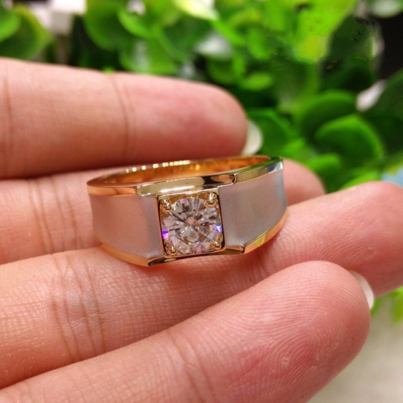 Cincin Pertunangan Berlian Berlapis Emas 18K Sederhana Fashion Pria