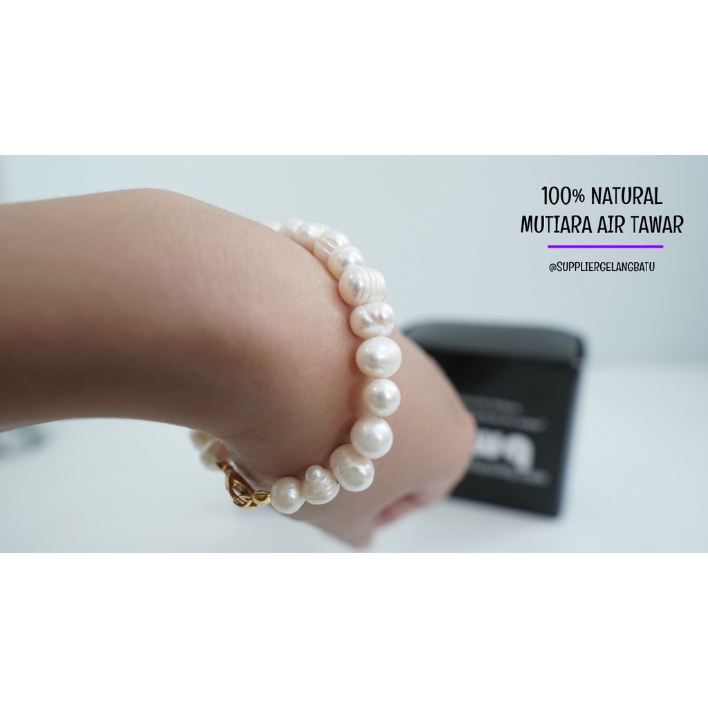 gelang NATURAL MUTIARA AIR TAWAR 8MM freshwater pearl asli putih