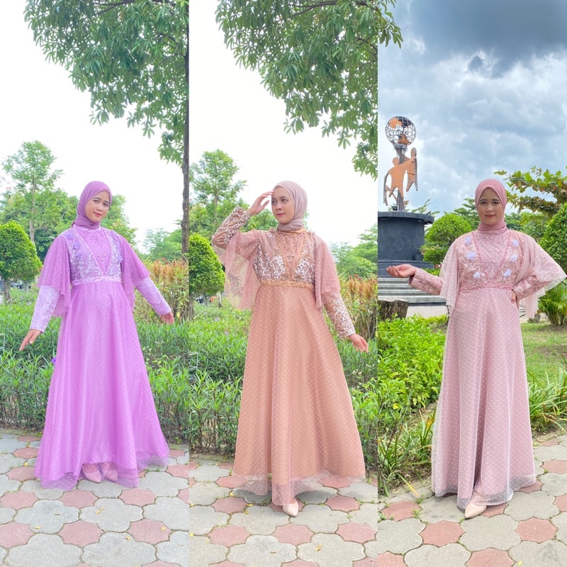 rayya dress by elslook (ready stok) dress kondangan lebaran lamaran bridesmaid outfit dress mewah brokat tile dot idul fitri sejora dress