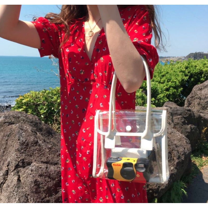 Hand bag transparan cantik rubi putih tas wanita remaja korea