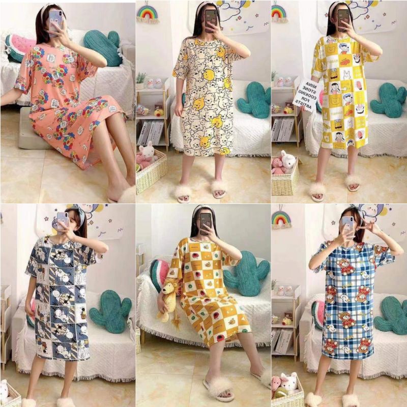 BAJU TIDUR DASTER WANITA IMPORT MOTIF KARAKTER LUCU