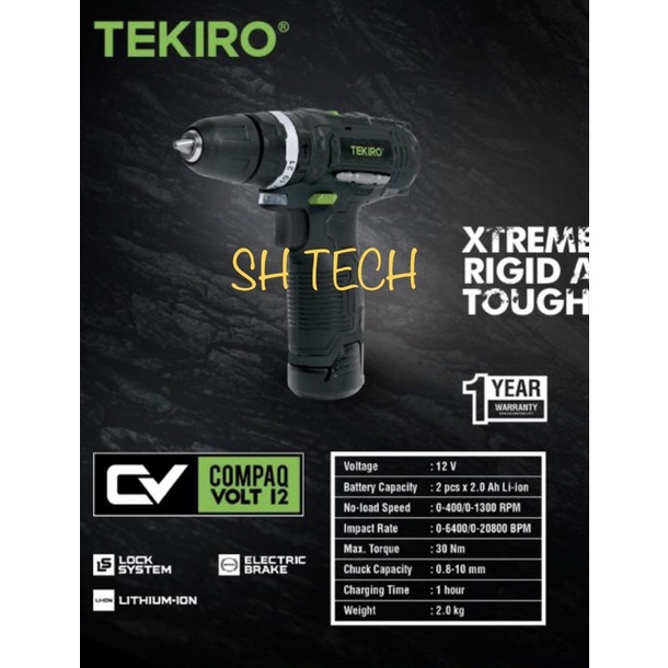 TEKIRO CORDLESS HAMMER DRILL CV 10 MM BOR BATRE 12 VOLT HEAVY DUTY