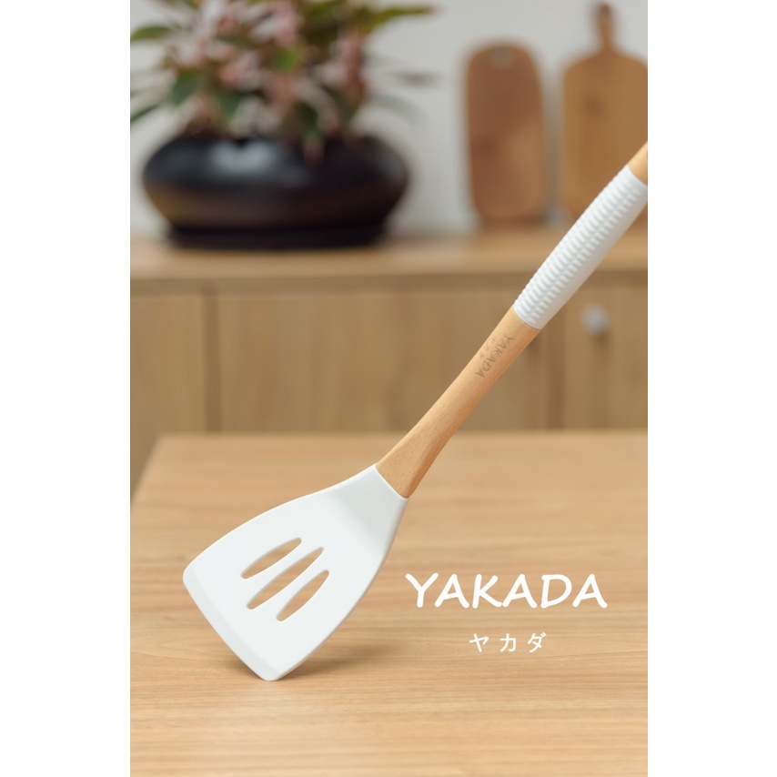 Orinoco Alat Masak Double Silicone Y-203 Gagang Kayu Tahan Panas Bpa Free Food Grade - Kitchen Utensils Anti Leleh Dua Lapis Silikon-G. SLOTTED TURNER