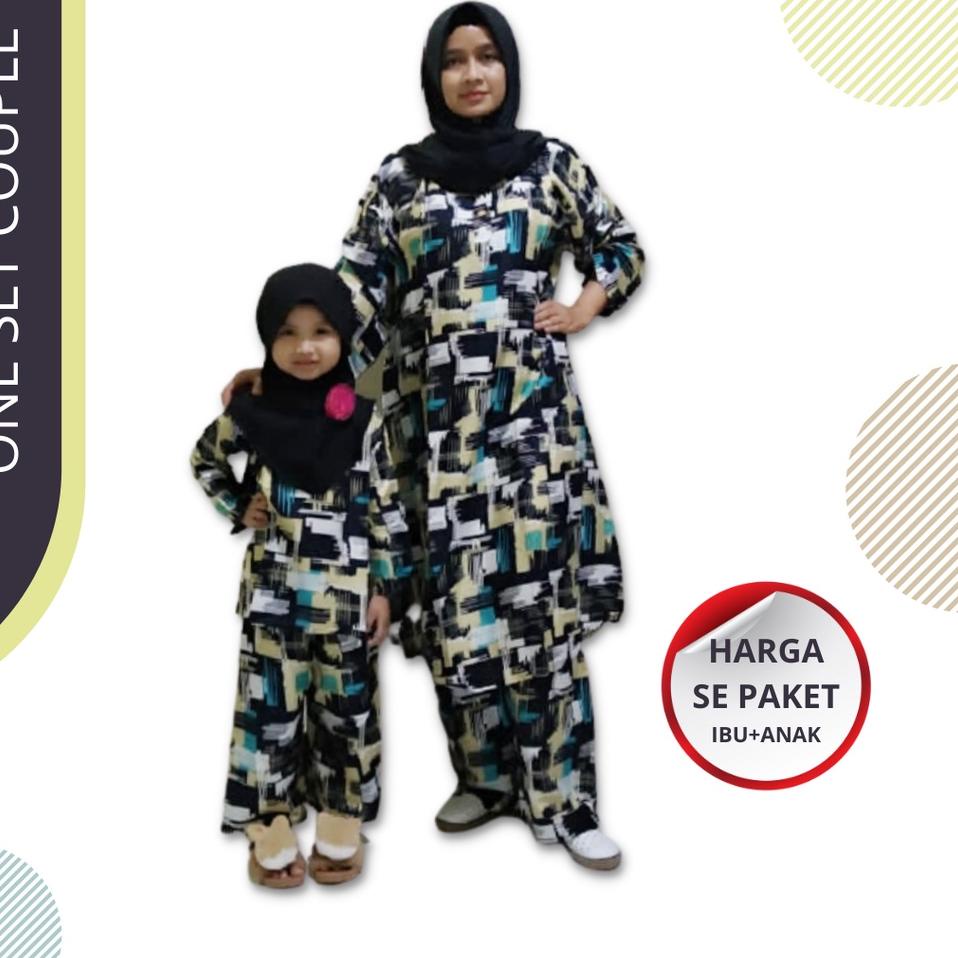 Baju Couple One Set Tunik Ibu dan Anak Setelan Anak Perempuan Motif Azza dan Faezya "WHO.02Jl22ᴷ"