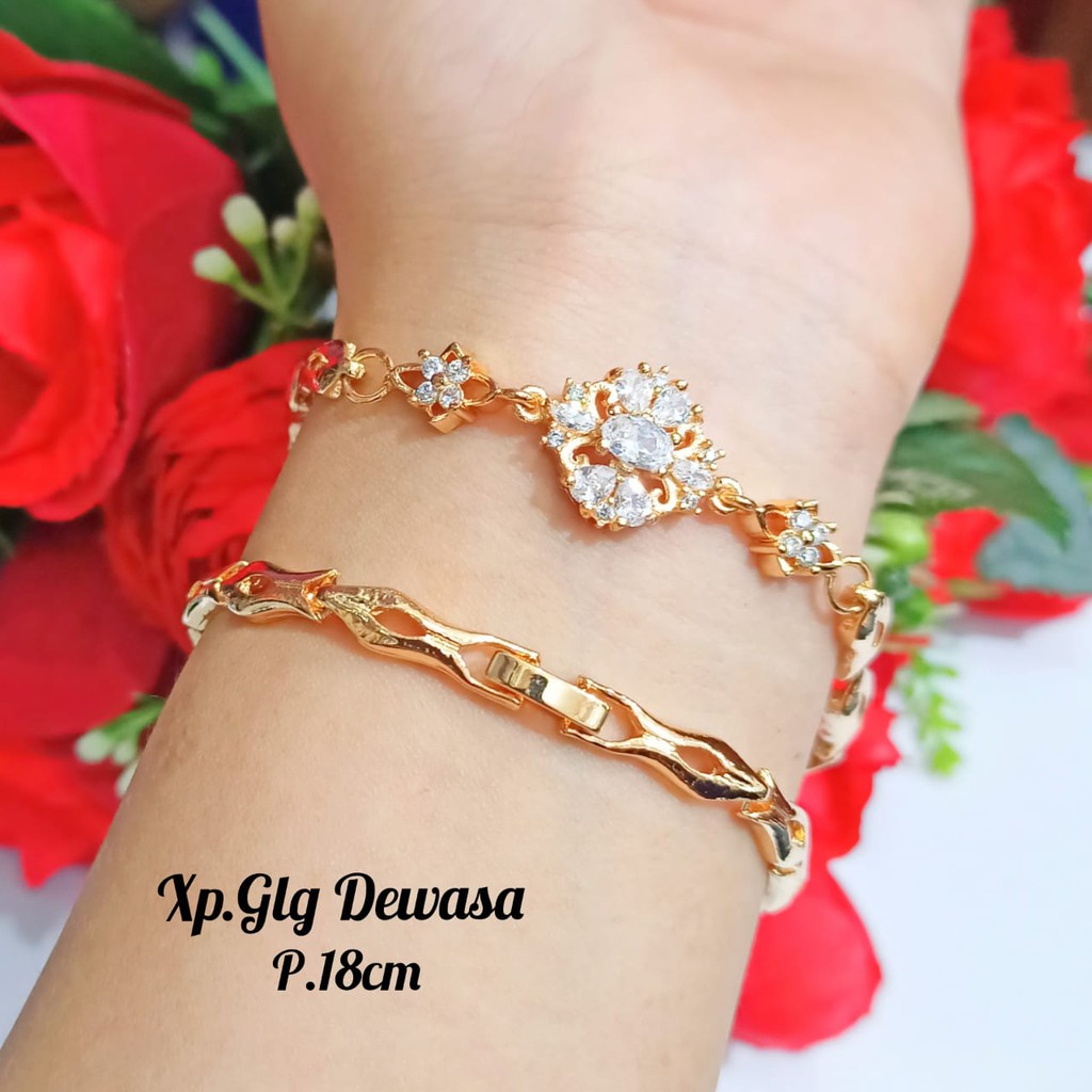 Gelang TITANIUM dewasa permata zircon,varian motif termanis&amp;simple Gold elok,tidak karat COD