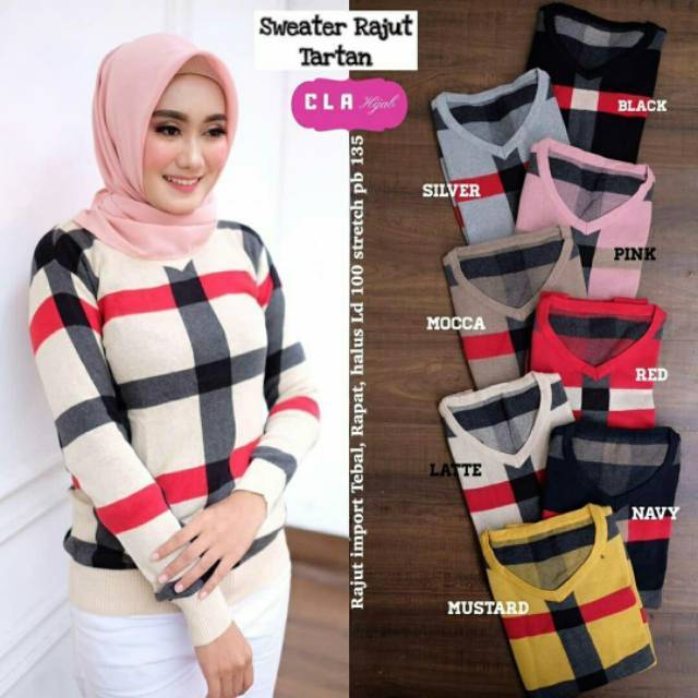 Sweater Rajut Tartan, sweater, sweater muslim, outer, sweater rajut, bahan rajut import, kekinian