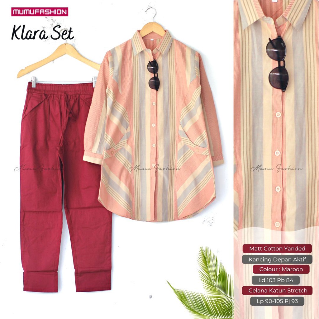 Setelan Celana Katun Jumbo Wanita Tunik Salur Klara Set by Mumufashion Solo
