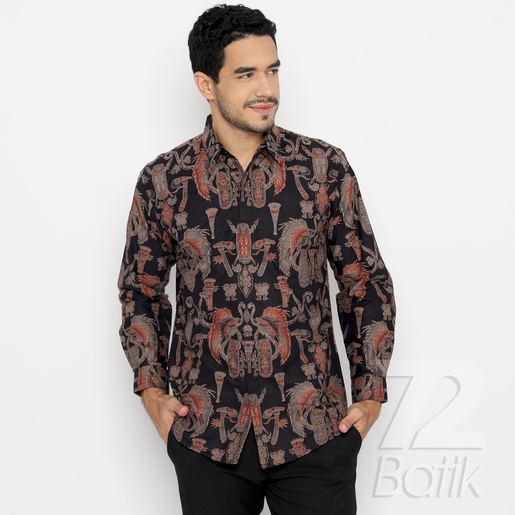 BATIK PRIA LENGAN PANJANG Kemeja Hem Slimfit Premium Warna Hitam 721016 CAP 72 - Baju Kemeja Atasan Pakaian Setelan Batik Pria Cowok Laki Laki Remaja Keluarga Kantor Lengan Panjang Modern Slimfit Slim Fit Premium Kekinian