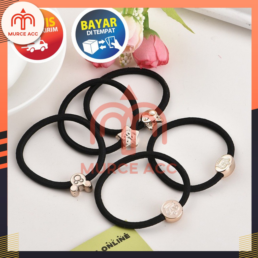 Ikat Rambut Karakter Korea Hitam / Karet Ikat Rambut Hitam Termurah / Kuncir Rambut Wanita-1