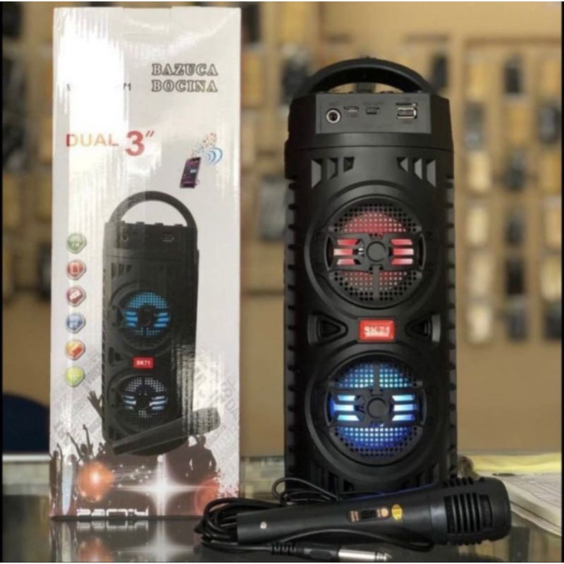 Speaker Bluetooth Karaoke Free Mic SK 71 Dual 3” Suara Bagus