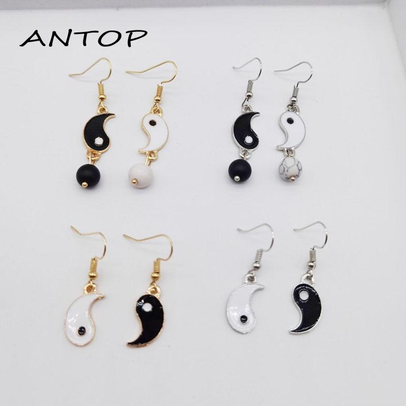 Anting Tusuk Perak Tai Chi Hitam Putih Gaya Cina Rangkaian Gosip Aksesoris Fashion Wanita Earrings ANTOP