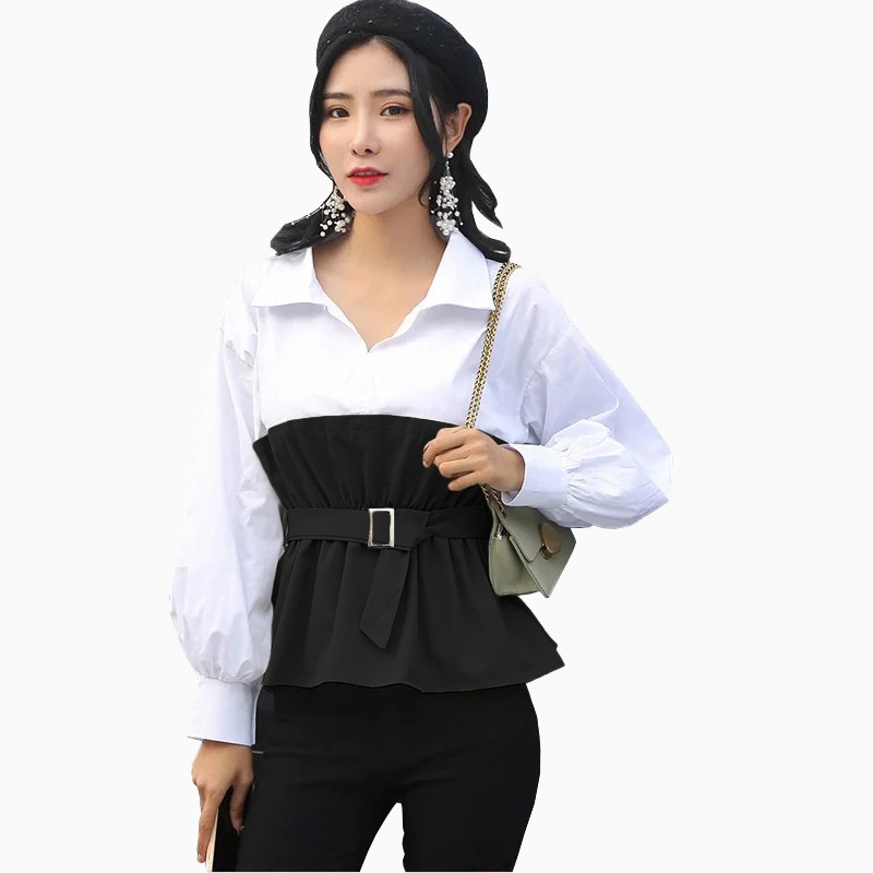 Blus Lengan panjang Gaya Korea Variasi krah kemeja model terbaru - XSHOP Earth