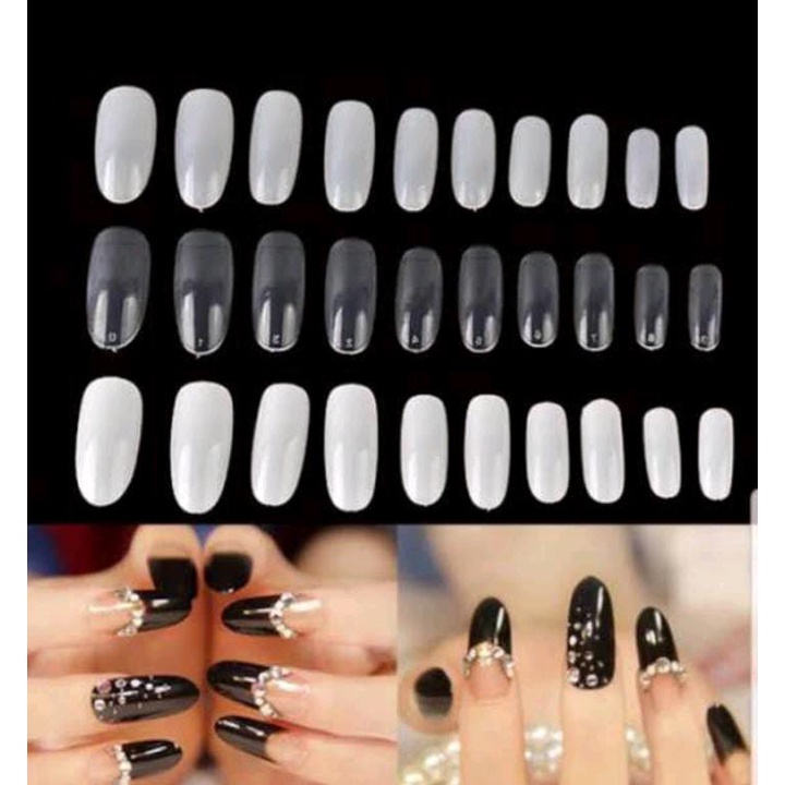 100PCS KUKU PALSU FAKE NAILS KUPAL COFFIN SHORT OVAL LONG OVAL HALFTIP 100PCS TRANSFARAN NATURAL