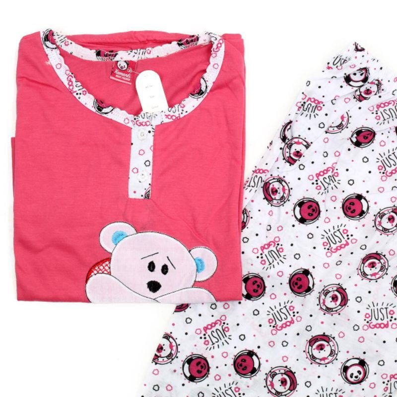 BAJU TIDUR DEWASA PIYAMA LENGAN PENDEK CELANA PENDEK 3/4 MOTIF BONEKA BEAR