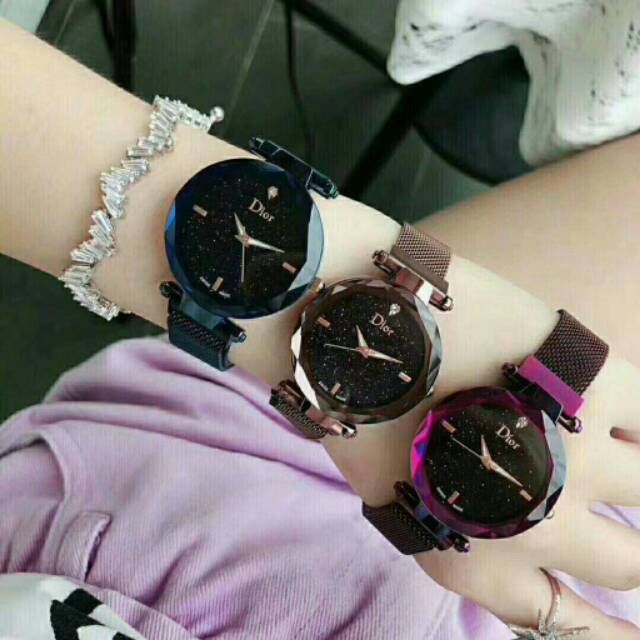 Jam Tangan Wanita permata Magnet Mata Satu Case Rosegold Ready 4 Warna D427