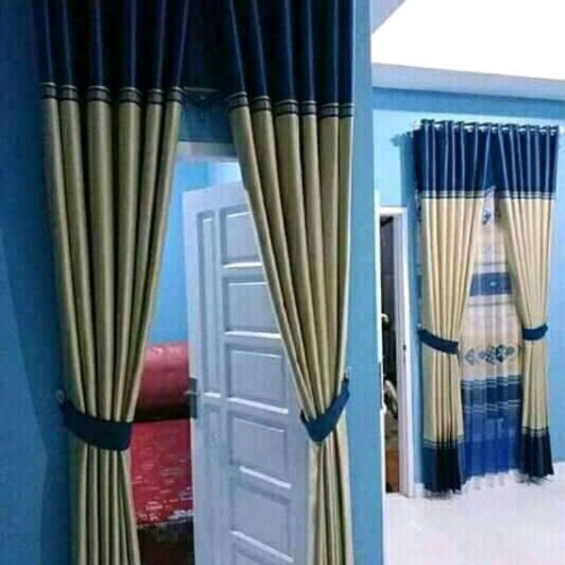 Gorden blackout bludru. Gorden minimalis motif atas bawah