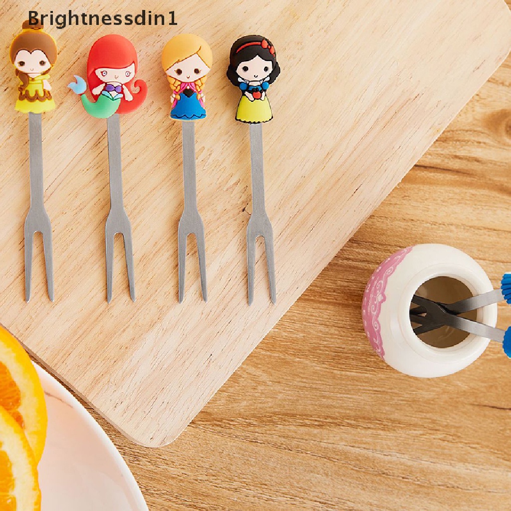 6 Pcs / set Garpu Buah Dessert Bahan Stainless Steel Desain Kartun Princess Dengan Holder