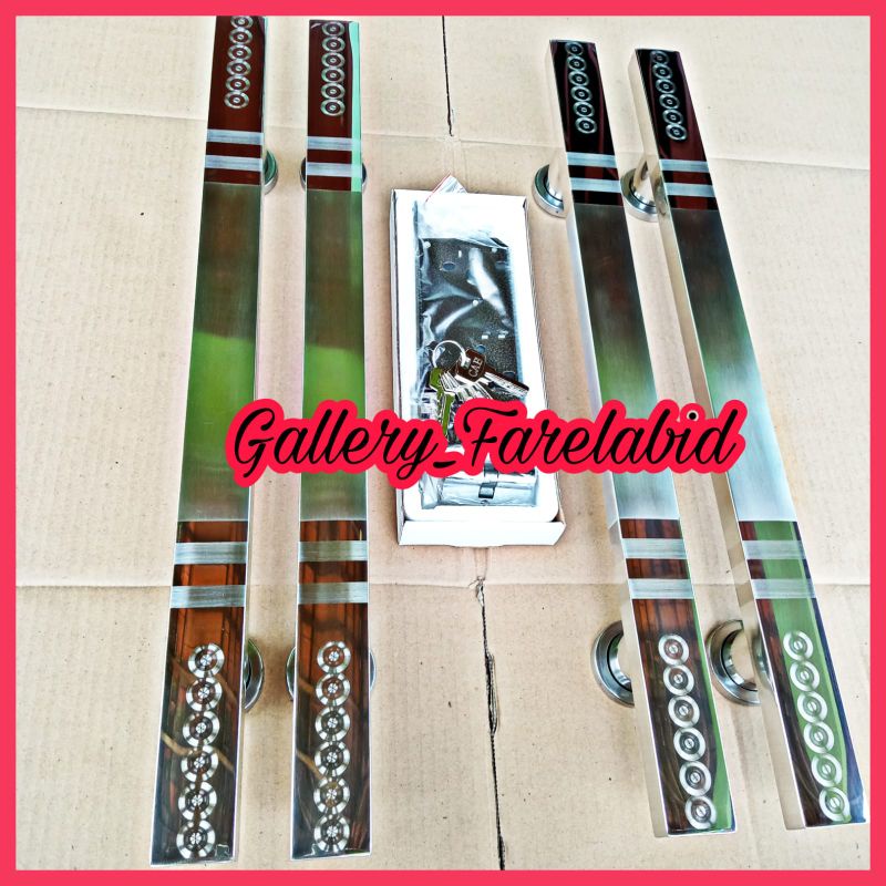 Handle Pintu Rumah Stainless Steel 1 Meter Set Kunci Gagang 100 Cm Pegangan Tarikan Pintu Kupu Tarung 80 Cm Minimalis