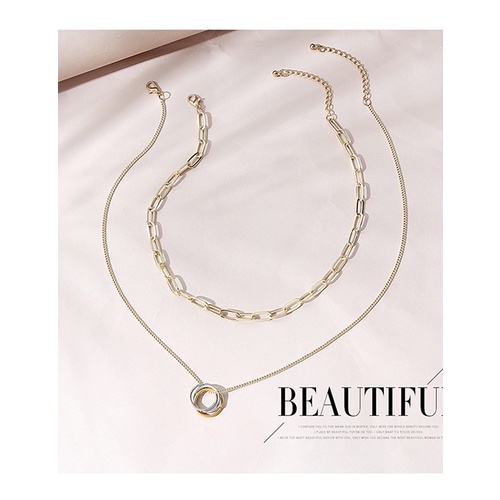 LRC Kalung Fashion Golden Cross Contrast Alloy Necklace Set Y65226