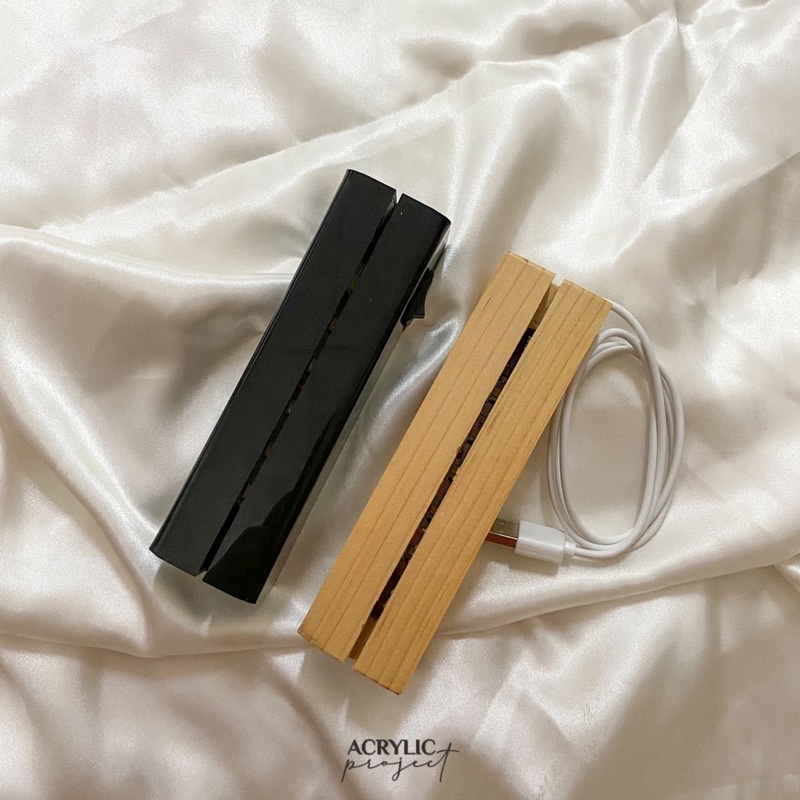Acrylic LED Stand ONLY Wireless Kayu Wood Lampu Akrilik