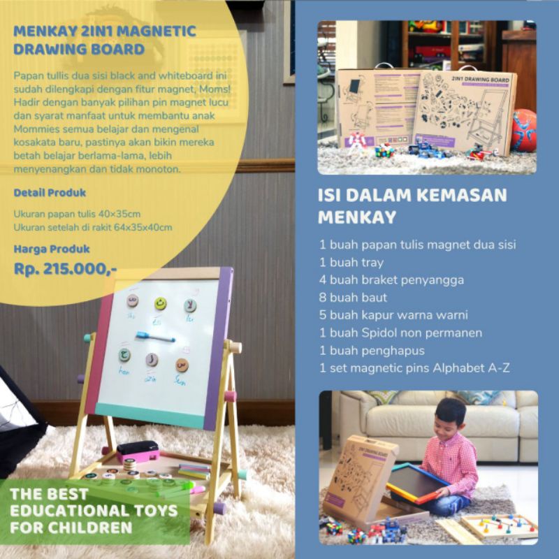PAPAN TULIS MENKAY 2IN1 DRAWING MAGNETIC BOARD