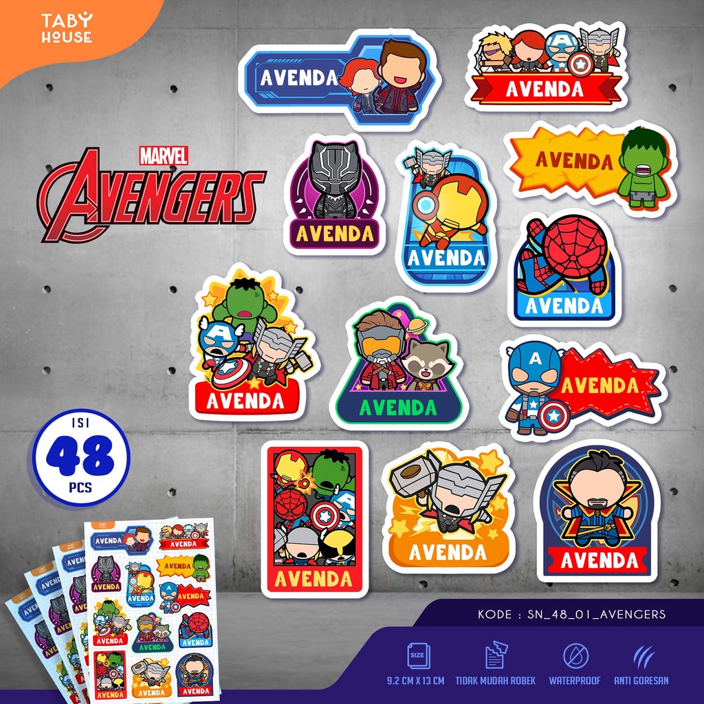 

stiker nama AVENGERS isi 48