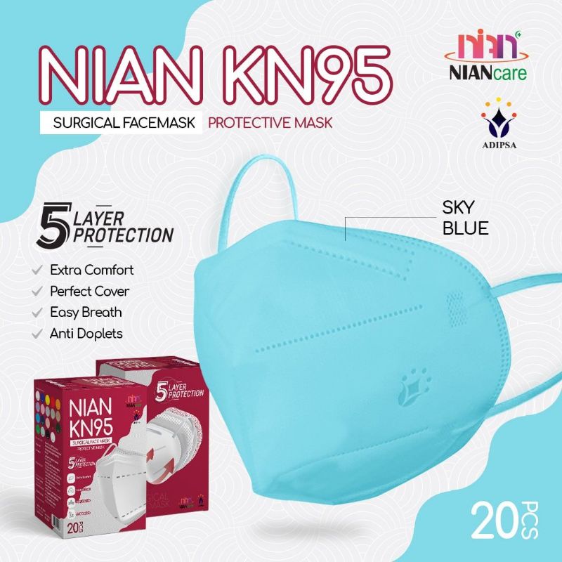 Masker Medis KN95 / Nian Care KN95 5 PLY isi 20 - SKY BLUE