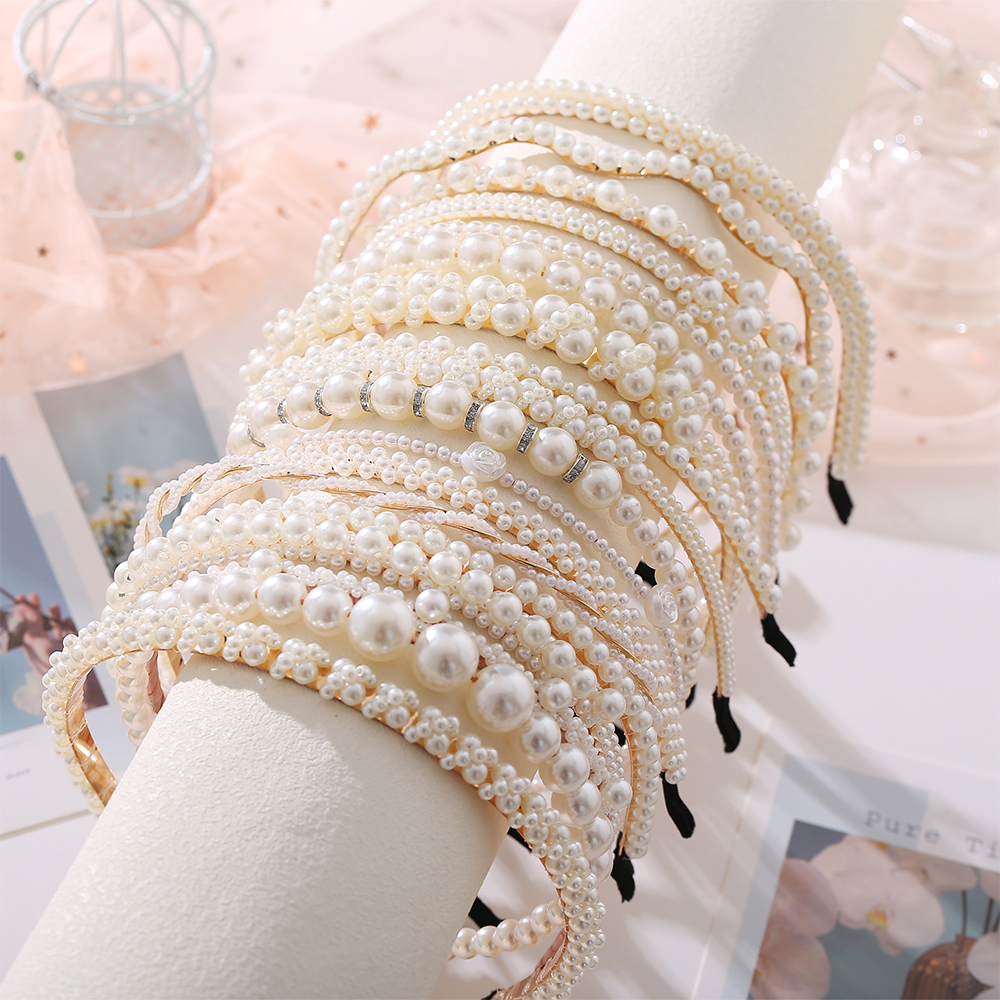 YEEZII Korean Sweet Pearl Headband Simple Elegant Temperament Geometry Hair Band Fashion Women Headdress Hair Accessories