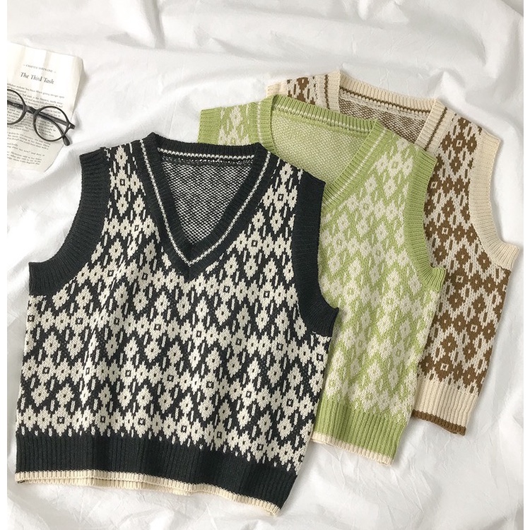 Rompi Rajut Korea Style Baru Wanita V-neck Knit Vest Atasan Tanpa Lengan