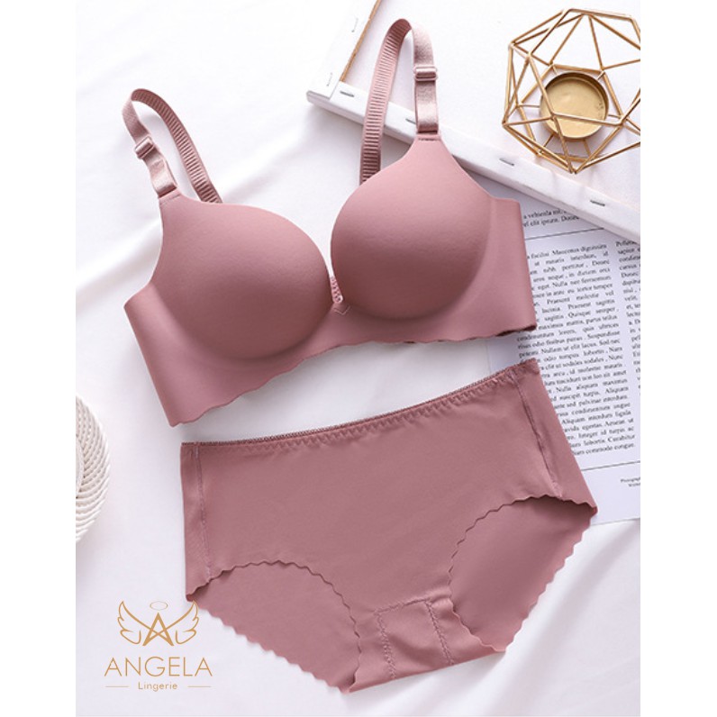 [ COD ] ANGELA Premium JAPAN Quality Seamless Sport Push Up Bra Set Celana Dalam Wanita Tanpa Kawat-Maroon