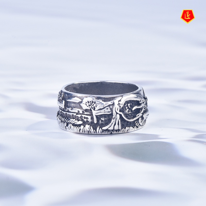 [Ready Stock]Creative Silver Black Carving Ring