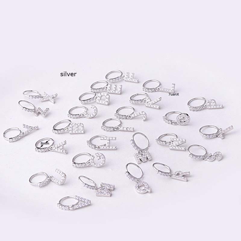 1pc Anting Bulat Gantung Hidung Wanita Bahan Tembaga Desain Tulisan No Lock Hias Zircon 8mm